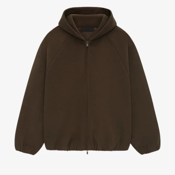 ESSENTIALS Brushed Hooded Pullover Bomber – Brown